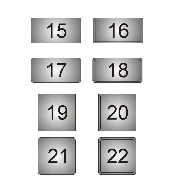 Standardowe kształty tabliczek drukowanych na aluminium wzornik kształtu numerków aluminiowych