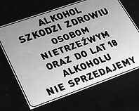 aluminiowa tabliczka informacyjna alkohol szkodzi zdrowiu nietrzeźwym nie sprzedajmy